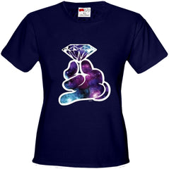 Galaxy Cartoon Hand Holding Diamond Girl's T-Shirt