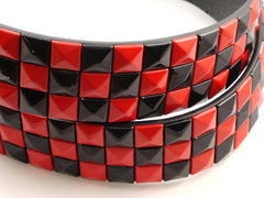 Genuine Leather Belt With Red & Black Pyramid Studs