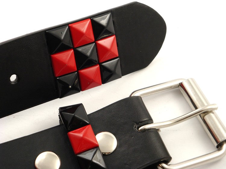 Genuine Leather Belt With Red & Black Pyramid Studs