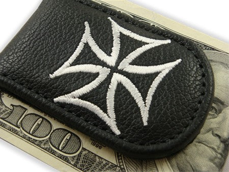 Genuine Leather Magnetic Money Clip (Iron Cross)