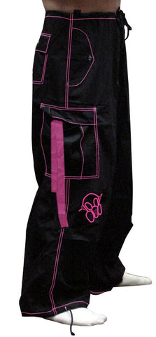 Ghast Contrast Stitch Cargo Dance Pants (Black / Pink)