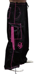 Ghast Contrast Stitch Cargo Dance Pants (Black / Pink)