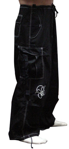 Ghast Contrast Stitch Cargo Raver Pants (Black/White)