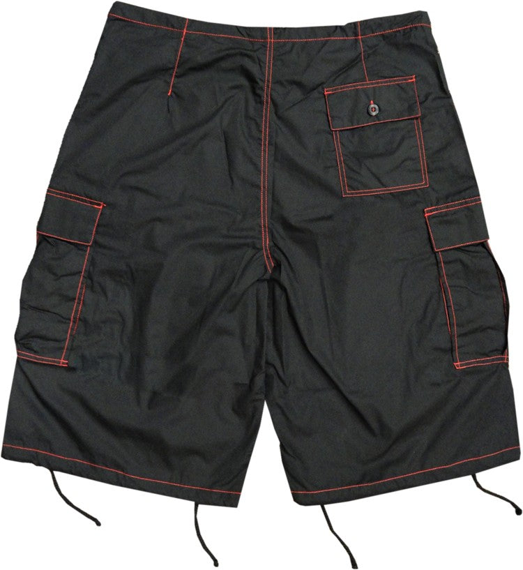 Ghast Contrast Stitch Cargo Shorts (Black/Red)
