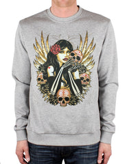 Girl with Skulls and Feather Wings Crew Neck Sweatshirt
