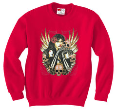 Girl with Skulls and Feather Wings Crew Neck Sweatshirt