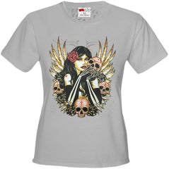 Girl with Skulls and Feather Wings Girl's T-Shirt