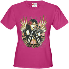 Girl with Skulls and Feather Wings Girl's T-Shirt