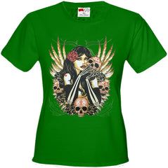 Girl with Skulls and Feather Wings Girl's T-Shirt
