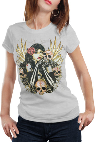 Girl with Skulls and Feather Wings Girl's T-Shirt