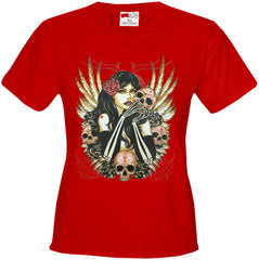 Girl with Skulls and Feather Wings Girl's T-Shirt