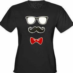 Glasses, Mustache, and Bow Tie Girl's T-Shirt