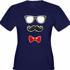 Glasses, Mustache, and Bow Tie Girl's T-Shirt