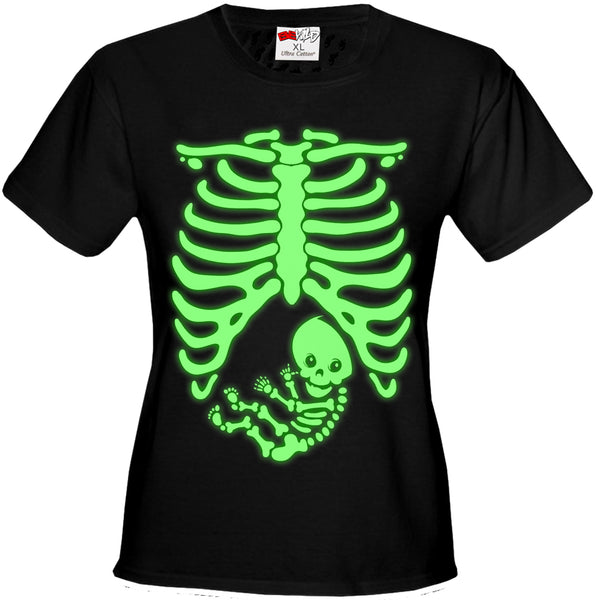 Halloween Shirt - Glowing Pregnant Skeleton Girl's T-Shirt –