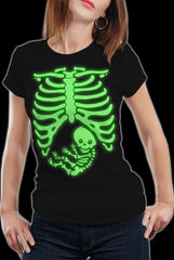 Halloween Tshirt - Glowing Pregnant Skeleton Unisex T-Shirt