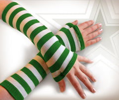 Green Striped Pair of Arm Warmers