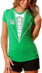 Green Tuxedo Shirt - Irish Green Girls Tuxedo T-Shirt