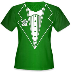 Green Tuxedo Shirt - Irish Green Girls Tuxedo T-Shirt