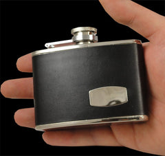 Groomsmens Gifts - Premium 4 oz. Engravable Leather Wrapped Hip Flask
