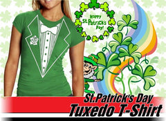 Green Tuxedo Shirt - Irish Green Girls Tuxedo T-Shirt
