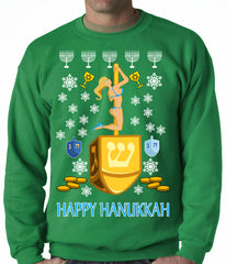 Happy Hanukkah Sexy Stripper on a Dreidel Ugly Crewneck Sweatshirt