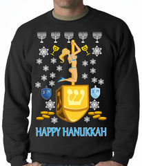 Happy Hanukkah Sexy Stripper on a Dreidel Ugly Crewneck Sweatshirt