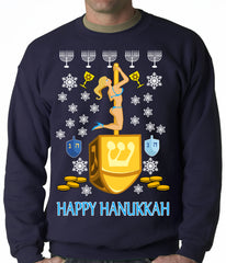 Happy Hanukkah Sexy Stripper on a Dreidel Ugly Crewneck Sweatshirt