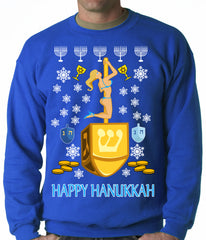 Happy Hanukkah Sexy Stripper on a Dreidel Ugly Crewneck Sweatshirt