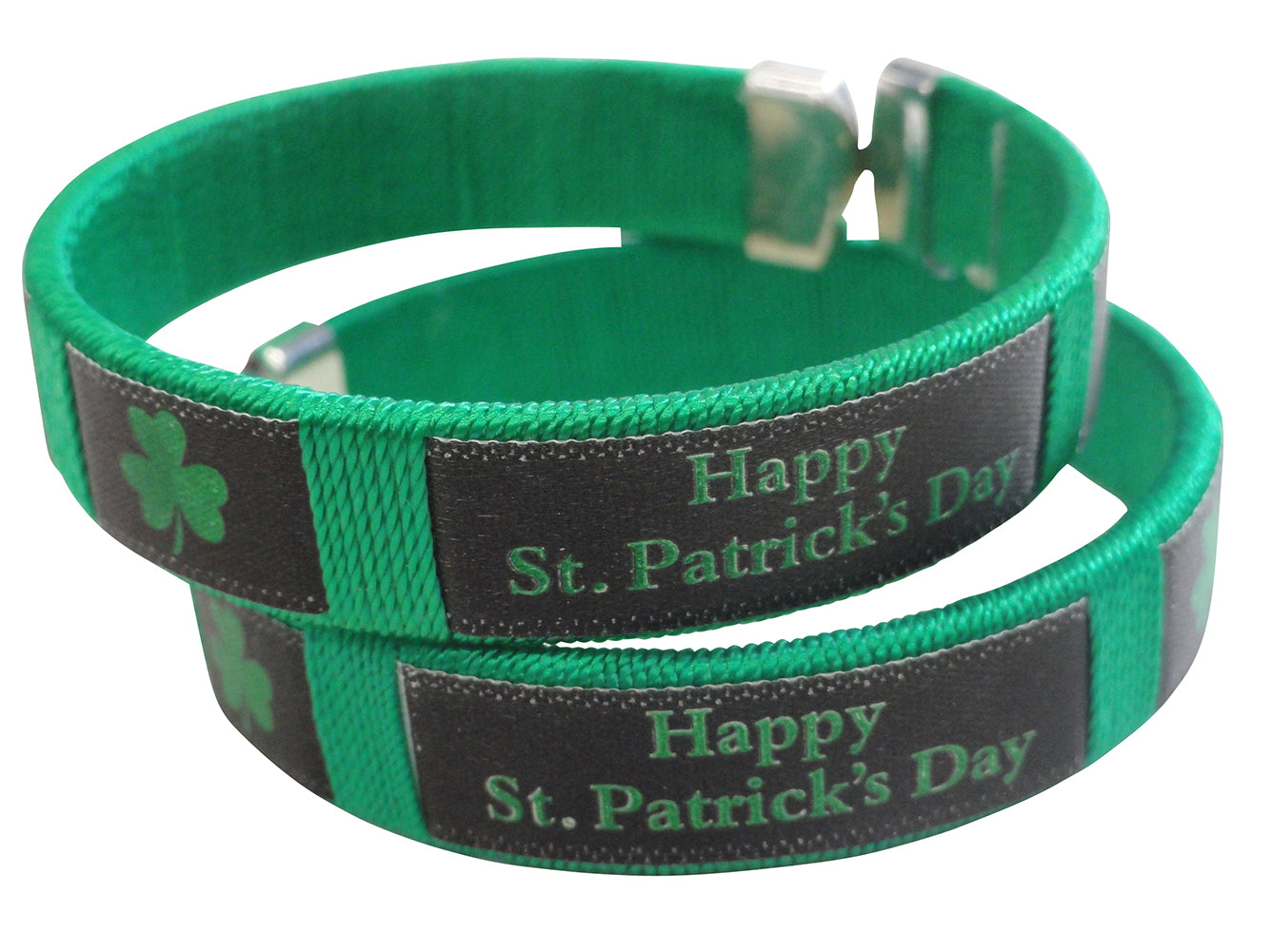 Happy St. Patrick's Day Irish Shamrock Cuff Bracelet (Green/Black)