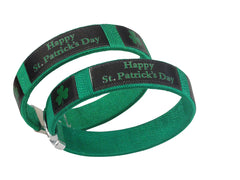 Happy St. Patrick's Day Irish Shamrock Cuff Bracelet (Green/Black)