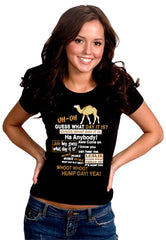 Hump Day Camel Girl's T-Shirt (Brown & White Print)
