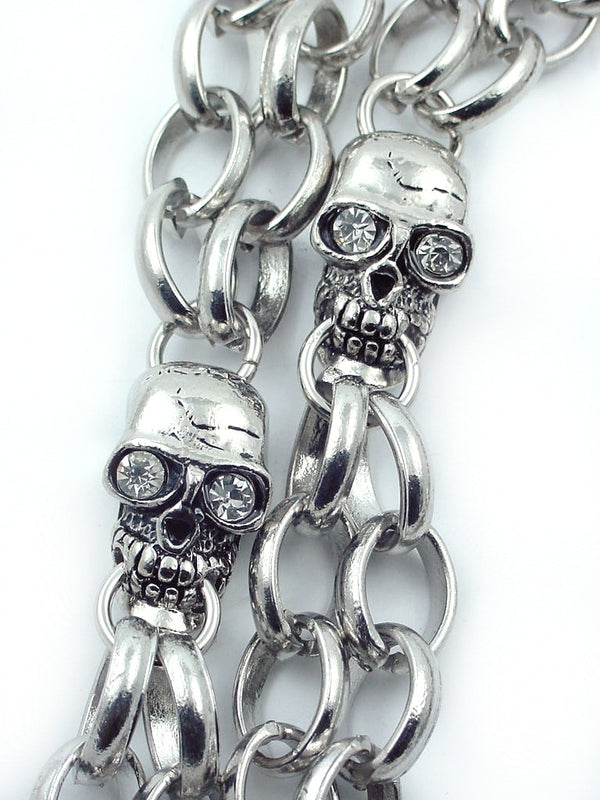Uniqsum Triple Wallet Chain With Skull Charm - Leather & Gun-Metal Biker Chain, Unisex