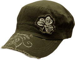 Irish Shamrock Vintage Military Cadet Hat (Olive Green)