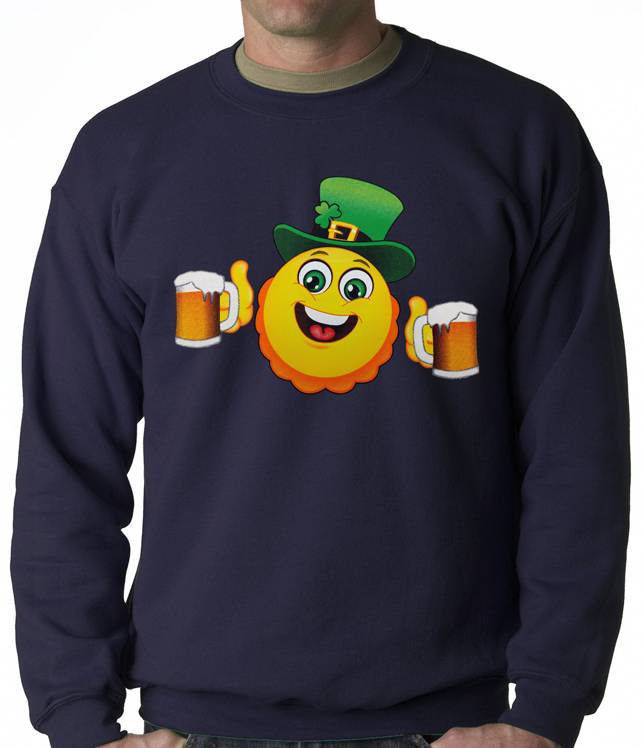 Irish St. Patrick's Day Drinking Leprechaun Emoji Adult Crewneck