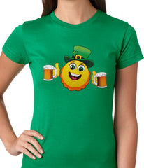 Irish St. Patrick's Day Drinking Leprechaun Emoji Ladies T-shirt
