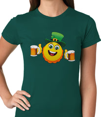 Irish St. Patrick's Day Drinking Leprechaun Emoji Ladies T-shirt