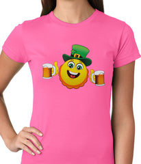 Irish St. Patrick's Day Drinking Leprechaun Emoji Ladies T-shirt