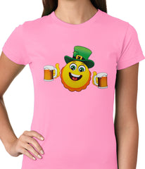 Irish St. Patrick's Day Drinking Leprechaun Emoji Ladies T-shirt