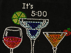 It's 5 o'clock Somewhere Rhinestone Girls T-Shirt (Black)