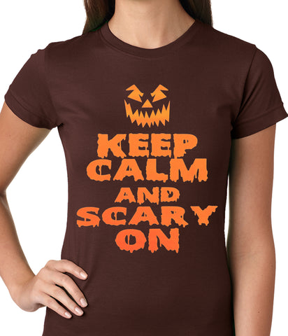 Keep Calm and Scary On Funny Halloween Ladies T-shirt
