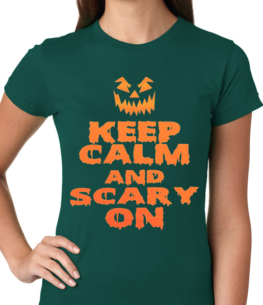 Keep Calm and Scary On Funny Halloween Ladies T-shirt –