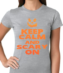 Keep Calm and Scary On Funny Halloween Ladies T-shirt