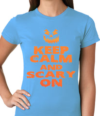 Keep Calm and Scary On Funny Halloween Ladies T-shirt