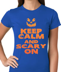 Keep Calm and Scary On Funny Halloween Ladies T-shirt