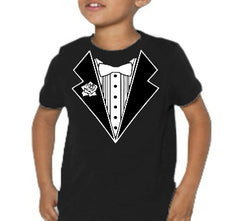 Kids Tuxedo Shirt With White Flower (Black)