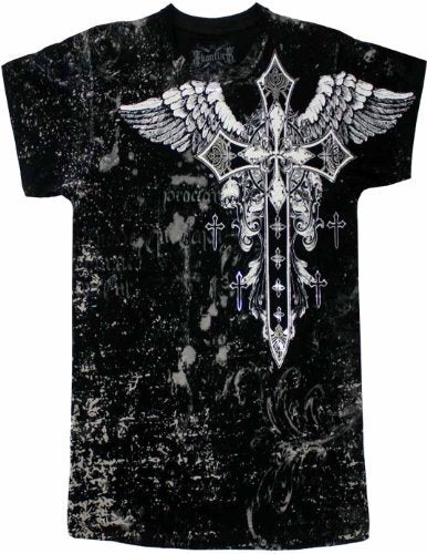 Konflic Big Cross Eagle All Over Print Mens T-Shirt (Black) –