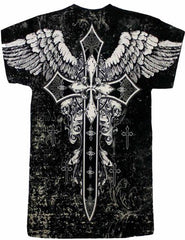 Konflic Big Cross Eagle All Over Print Mens T-Shirt (Black)
