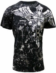 Konflic Big Cross Eagle All Over Print Mens T-Shirt (Black)