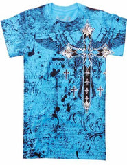 Konflic Big Cross Eagle All Over Print Mens T-Shirt (Blue)