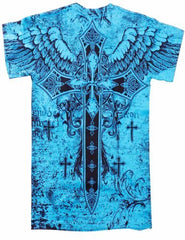 Konflic Big Cross Eagle All Over Print Mens T-Shirt (Blue)